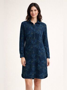 J. McLaughlin | Amara Denim Floral Shirt Dress XS Blue Jacquard Pockets